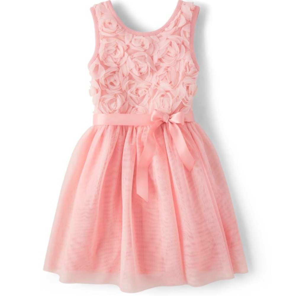 The Children’s Place Girls 3D Rosette Mesh Fit And Flare Dress - Rose Petal